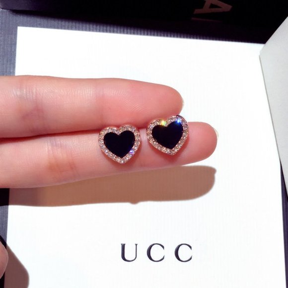 Jewelry - *NEW Rose Gold Black Diamond  Halo Heart Earrings